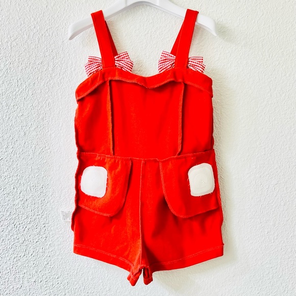 ♥️HP JANIE AND JACK Ponte Knit Romper 3 Red Jumpsuit Gingham Bow Toddler Girl - Picture 3 of 7